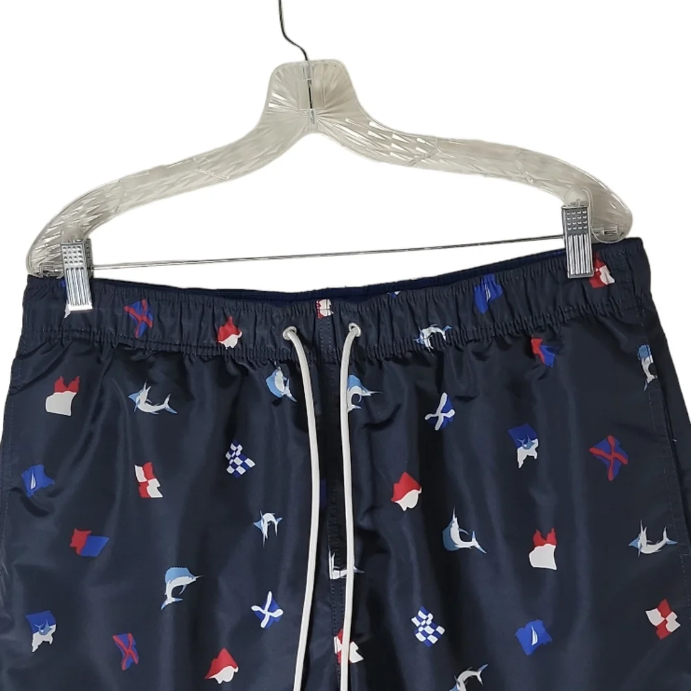 Nautica sailing flag quick dry swim trunks men's large navy beach shorts